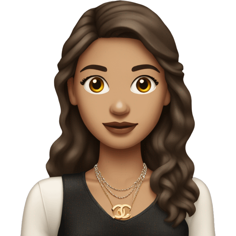 Dark brown hair light skin girl with Birkin bag and Chanel necklace emoji