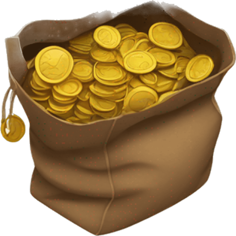 old open dark brown bag full of coins emoji