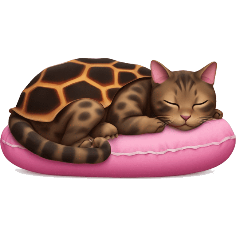 tortoise shell cat sleeping on a pink pillow emoji