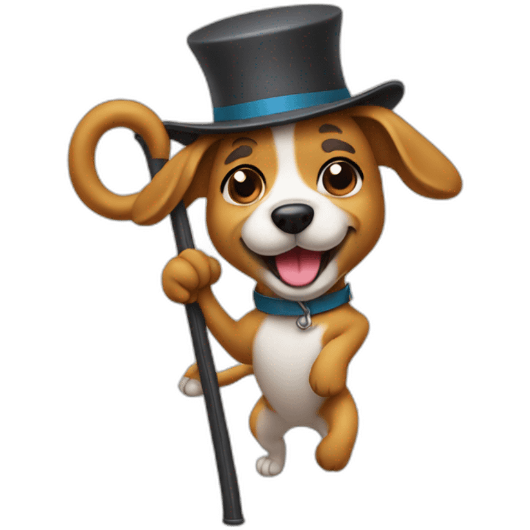 dog dancing with a cane and a hat on emoji