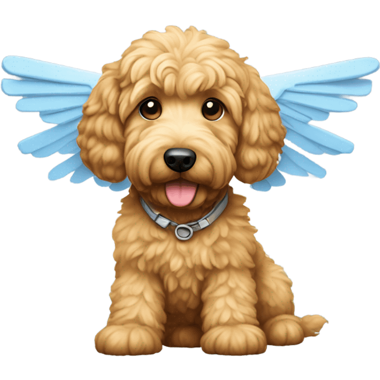 Golden doodle with airplane wings emoji