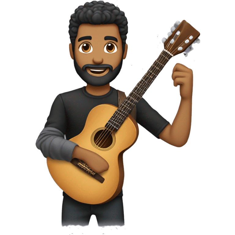 Homem moreno claro cabelo preto barba tocando violão de corpo todo emoji