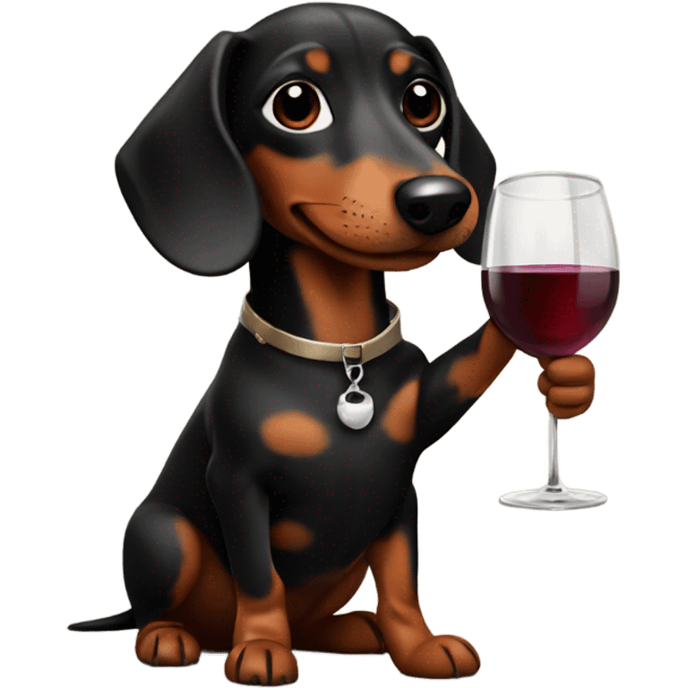 Black with brown spots Dachshund holding a glass of wine  emoji