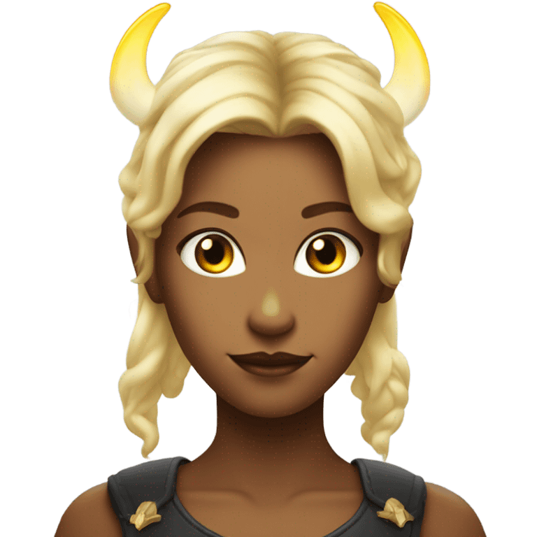 blonde girl with demon horns and angel halo emoji