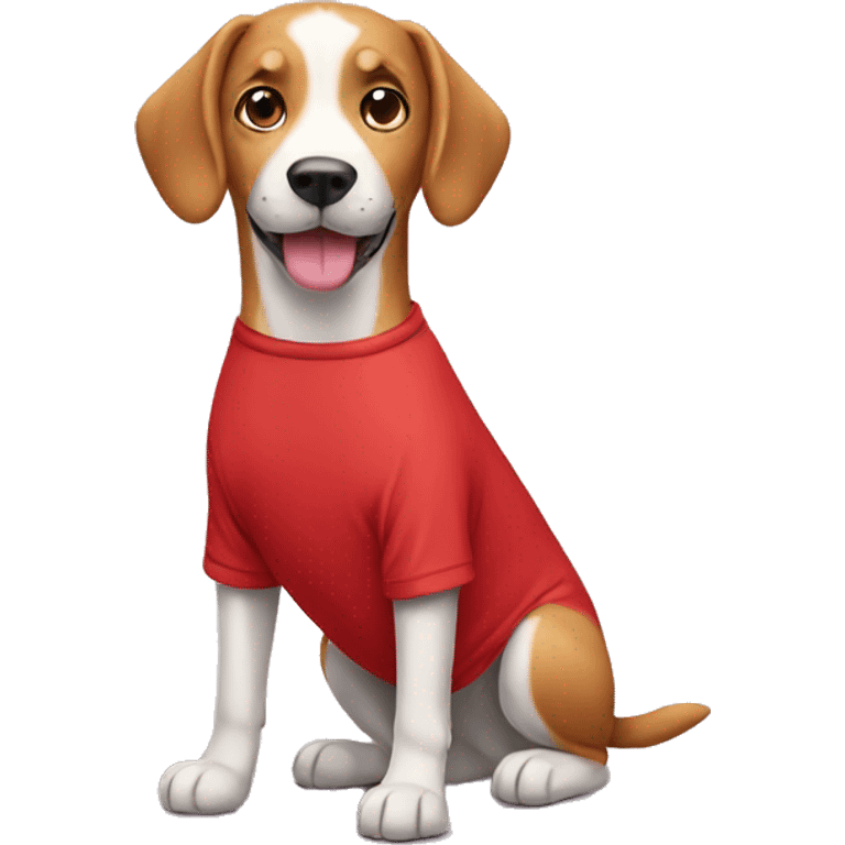 A dog wearing a red T -shirt  emoji