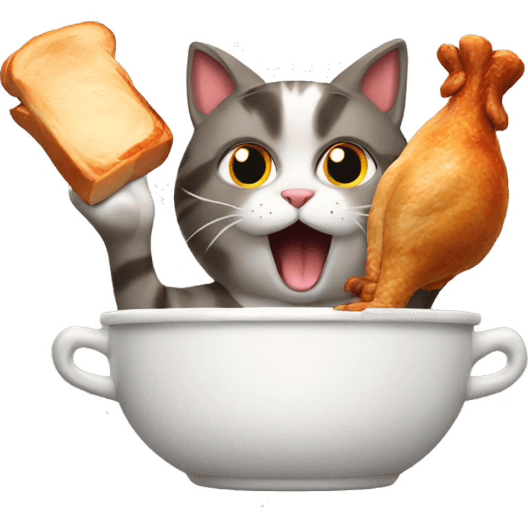 cat eating roast chicken emoji