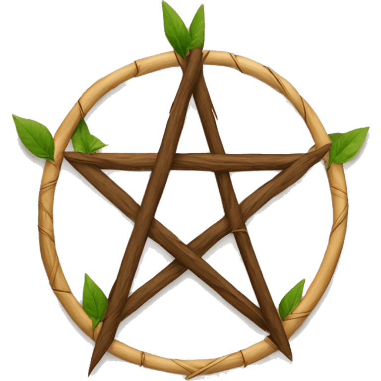 Pentagram made from wooden sticks with a few leaves  emoji