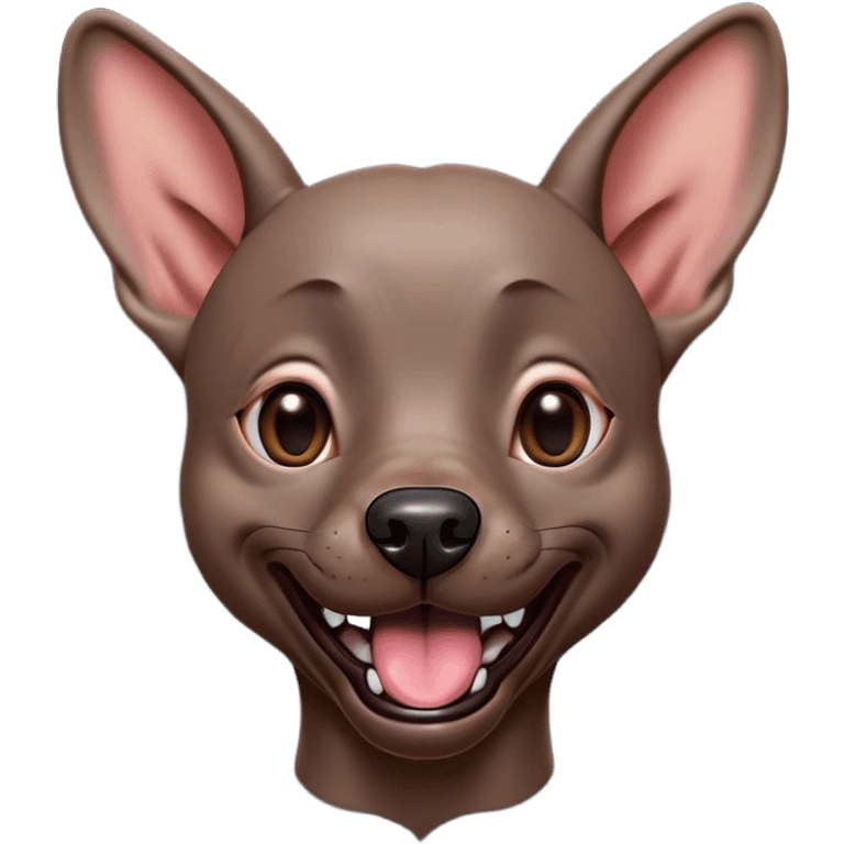 Cinematic Comical Xoloitzcuintle dog Portrait Emoji, Head tilted dramatically with an exaggeratedly amused expression, featuring smooth, hairless ebony skin with pronounced wrinkles and wide, expressive dark eyes filled with playful disbelief, Simplified yet hilariously expressive features, highly detailed, glowing with a slightly sassy glow, high shine, dramatic yet playful, stylized with an air of cheeky mischief, bright and endearing, soft glowing outline, capturing the essence of a spirited and over-the-top companion, so meme-worthy it feels like it could side-eye its way into internet fame instantly! emoji