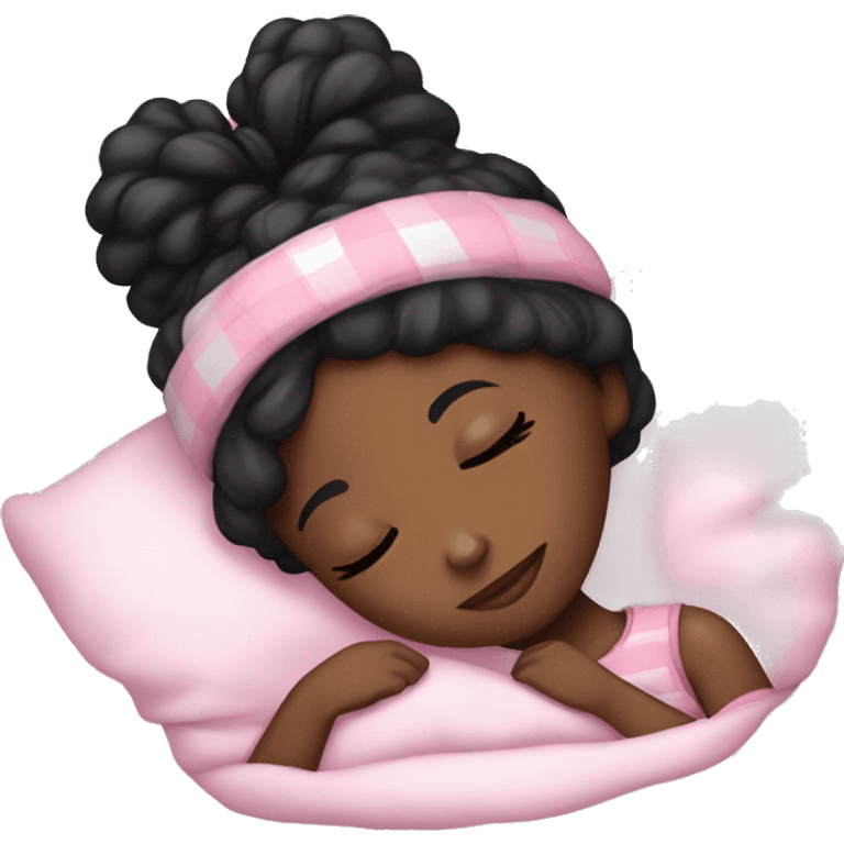 black girl sleeping, with bonet on wearing a cute pj set and lashes on  emoji