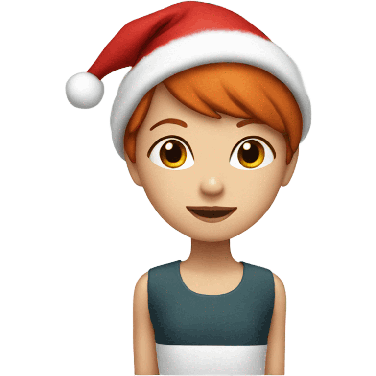 Girl with red hair and a Christmas hat emoji