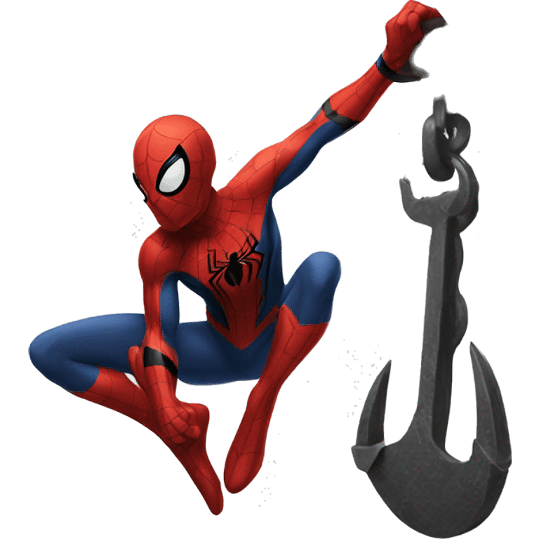 Spider man sitting on a large hook emoji