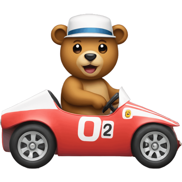 Please make an emoji of a bear driving a race car with a hat emoji