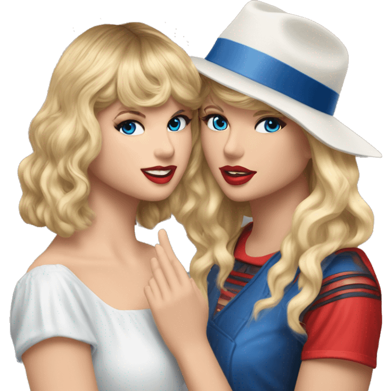 Taylor swift handing blue eyed blonde girl the red eras tour hat emoji