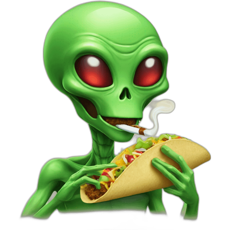 Alien smoking a taco emoji