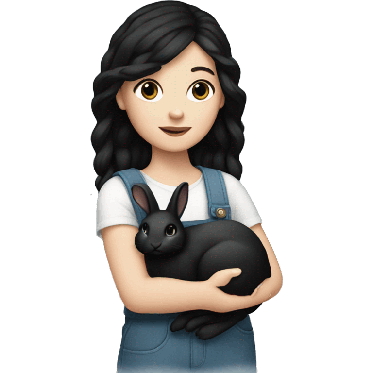 White girl with black hair holding a black bunny emoji