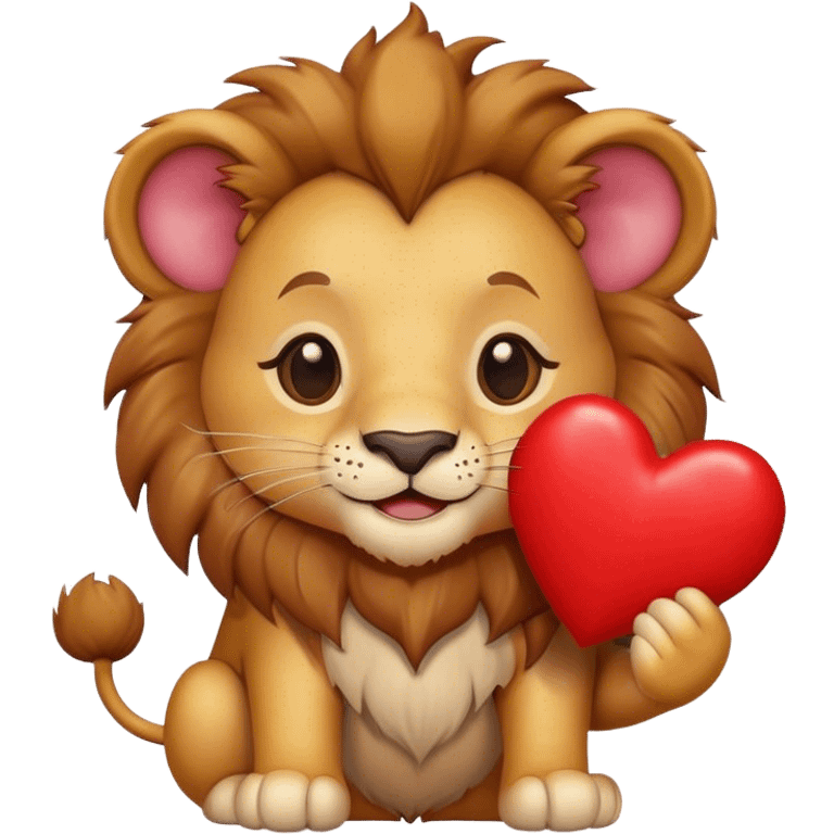 Happy cute Lion Hold heart emoji