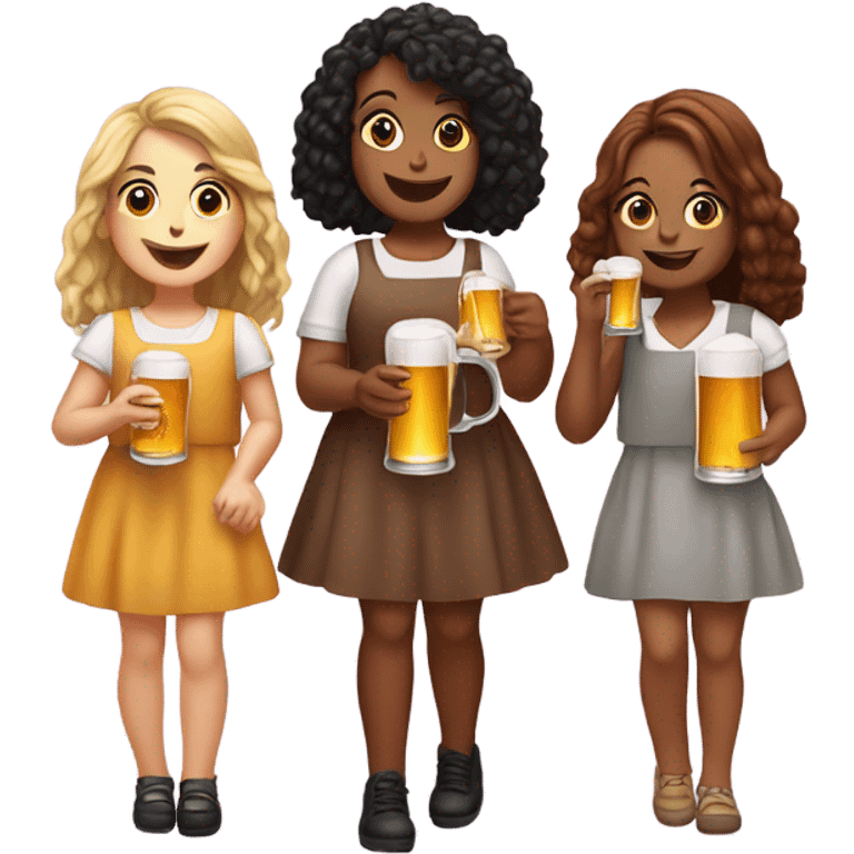 Five girls drinking pints of beer and eating sausage emoji