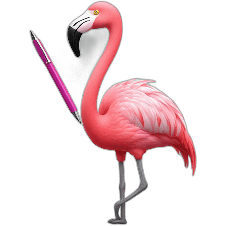 flamingo with a pen emoji