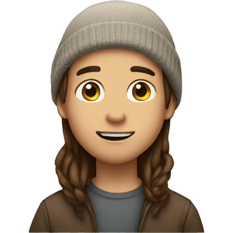 boy with chin long brown hair, a beanie  emoji