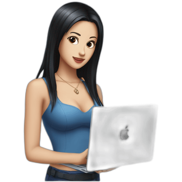 nico robin  with a macbook emoji