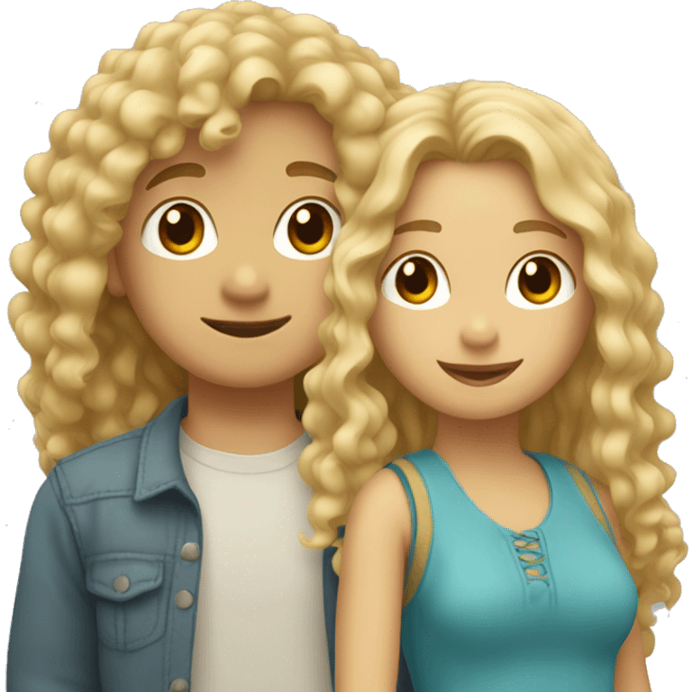 girl with long dark blonde hair and boy with blonde curly mullet cuddling emoji