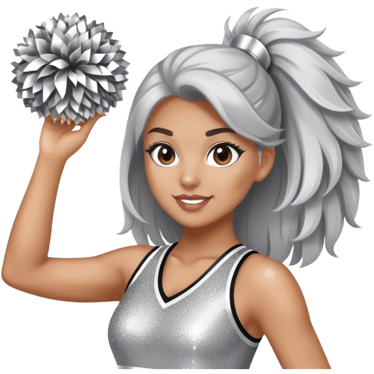 Cheerleader with Pom Pom’s wearing all silver and glitter emoji