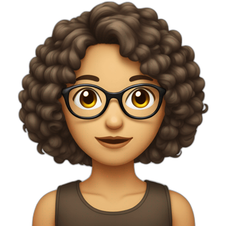 fille brune aux cheveux bouclés avec lunettes rondes emoji