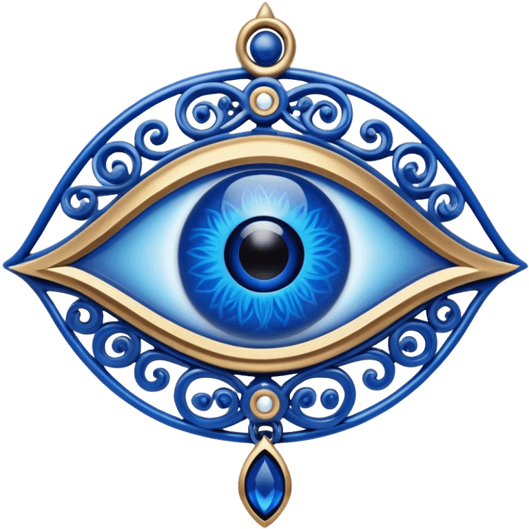 Cinematic Realistic depiction of a classic Evil Eye talisman, rendered with intricate details and vibrant blue hues, set against a soft, ethereal backdrop that underscores its protective symbolism emoji