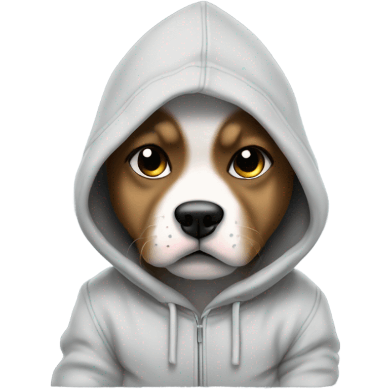 Puppy vibing and mean mugging in a hoodie emoji