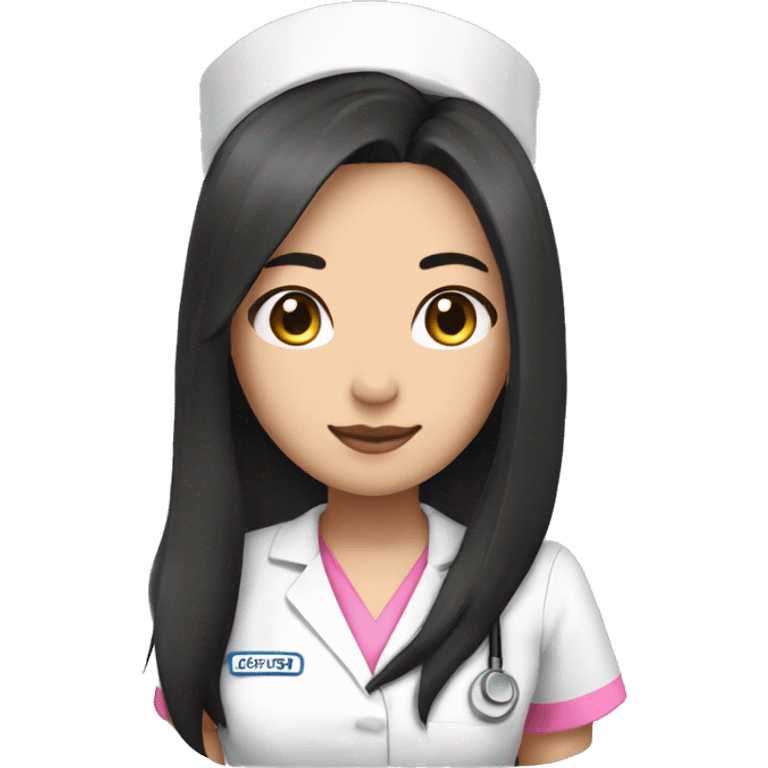 Pretty Asian nurse with long black hair and pink scrubs emoji