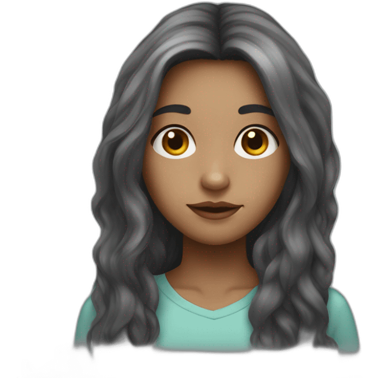 Dark long hair girl with hazel eyes and a bit of freckles on her nose and cheeks emoji