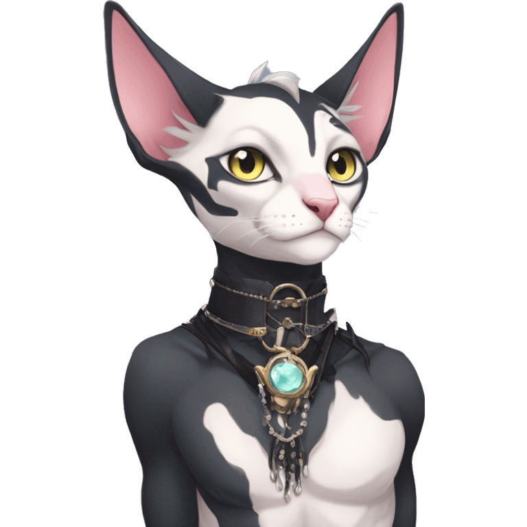 cool punk magical kawaii anime edgy distinguished ethereal elegant beautiful fantasy black ethereal fantasy nargacuga-Noivern-sphynx-Quiana-Fakemon collar harness jewels full body emoji