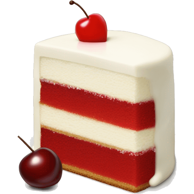 Red and white slice of cake with one cherry on top emoji