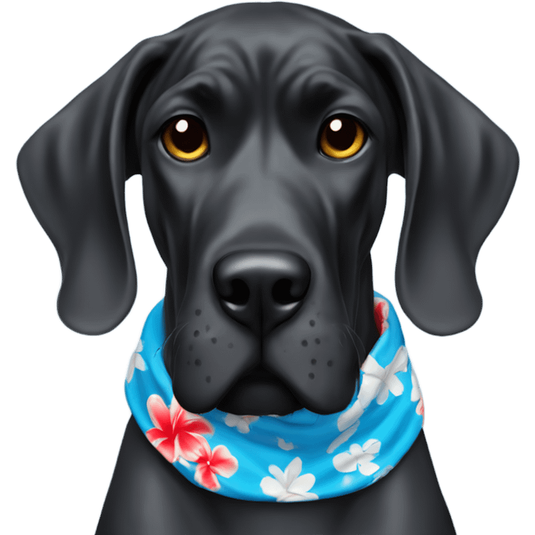 Black Great Dane with Hawaiian blue bandana red  emoji