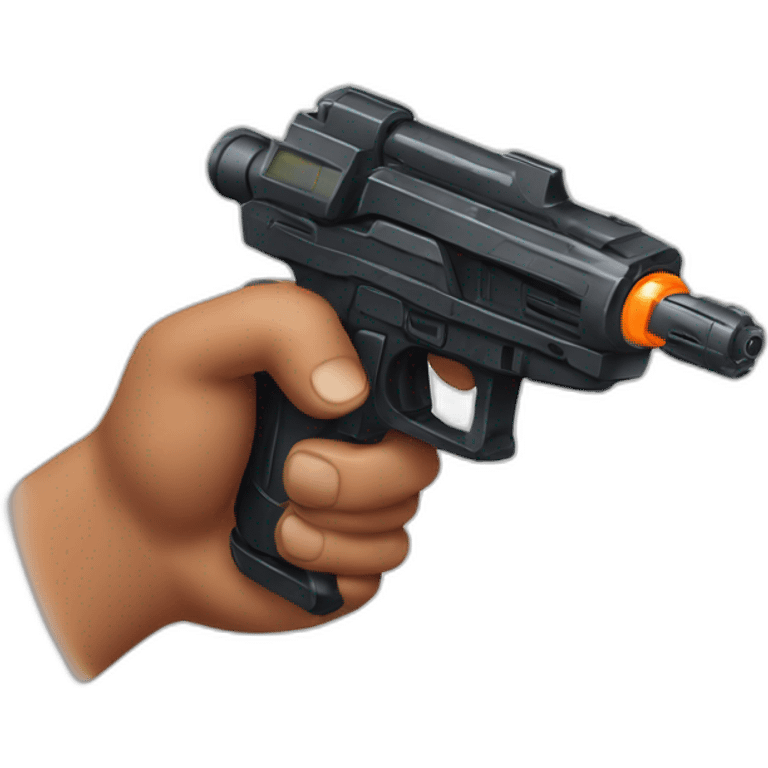 manicured hand pointing large scary detailed blacknerf gun emoji