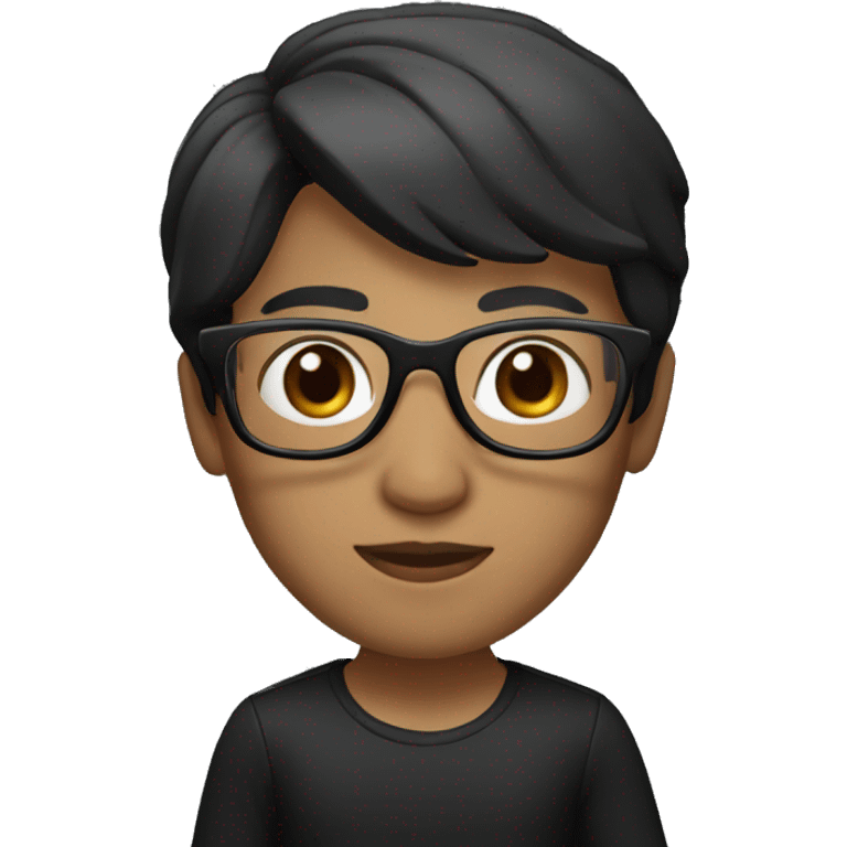 memoji, black short hair, glasses, black shirt emoji