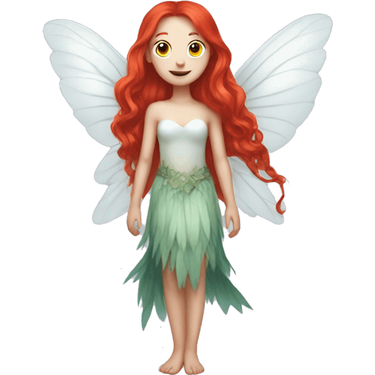 a white skin fairy, long red hair and wings emoji