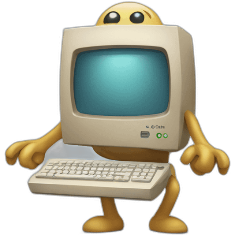 Anthropomorphic computer with arms and legs doing something random emoji