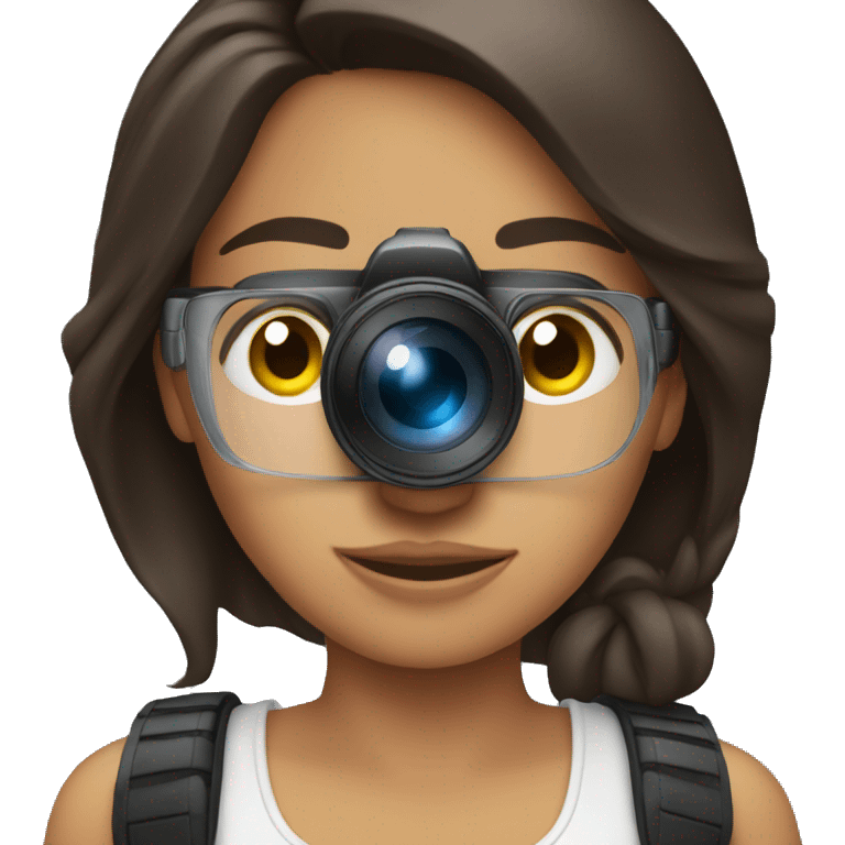 Brunette holding a camer emoji