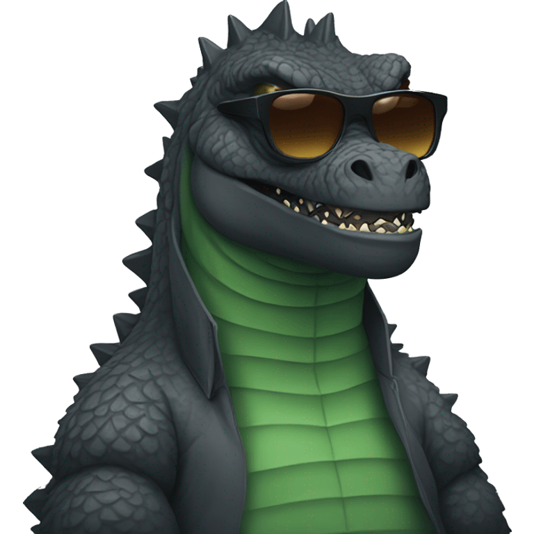 Godzilla wearing dark sunglasses emoji