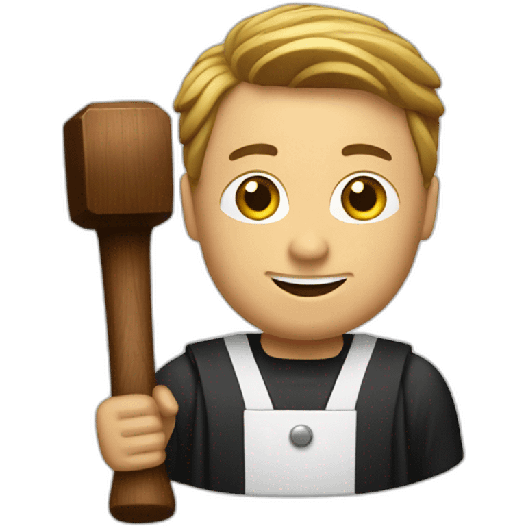 male judge holding a small woodden hammer emoji