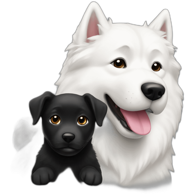 white samoyed and black labrador playing emoji