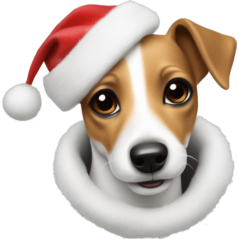 Jack Russell dog wearing a Christmas coat ￼ emoji