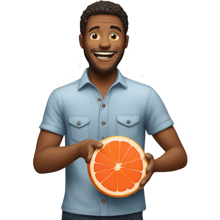 Excited man holding a grapefruit emoji