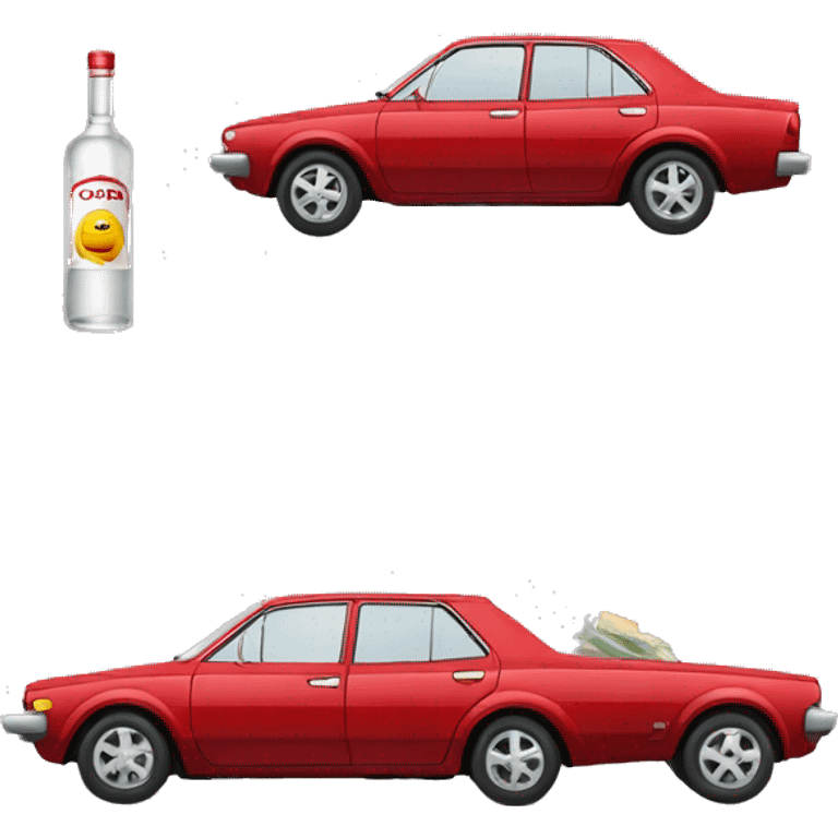 red car toyota corolla with vodka emoji