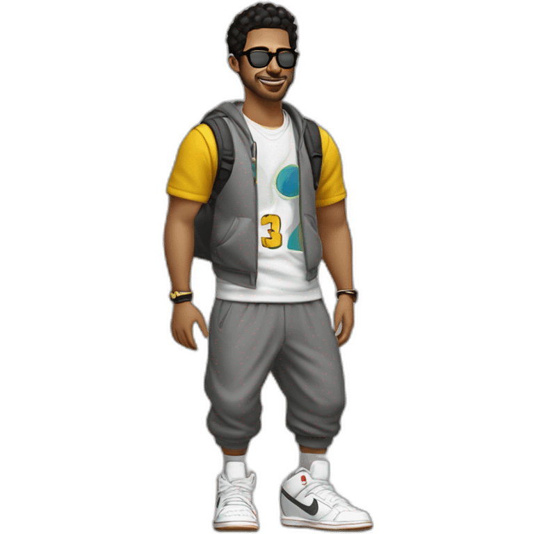 chico rubio  con lentes vestido con buzo y pantalone baggy y zapatillas nike dunk feliz cuerpo entero emoji