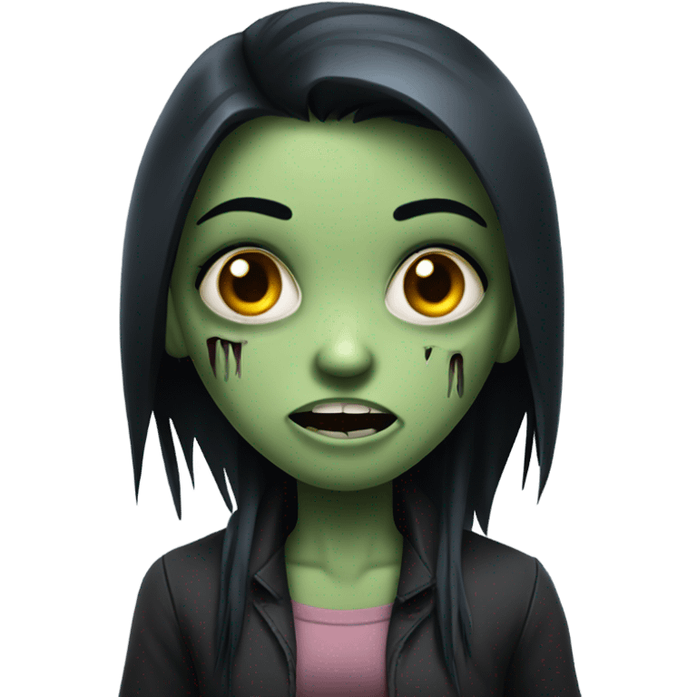 girl zombie with black long hair with teeth and serious face  emoji