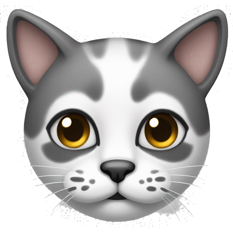 The cat’s face is clear white with a black spot under the nose, shaped like a mustache. Big dark spots on the forehead and near the ears. emoji