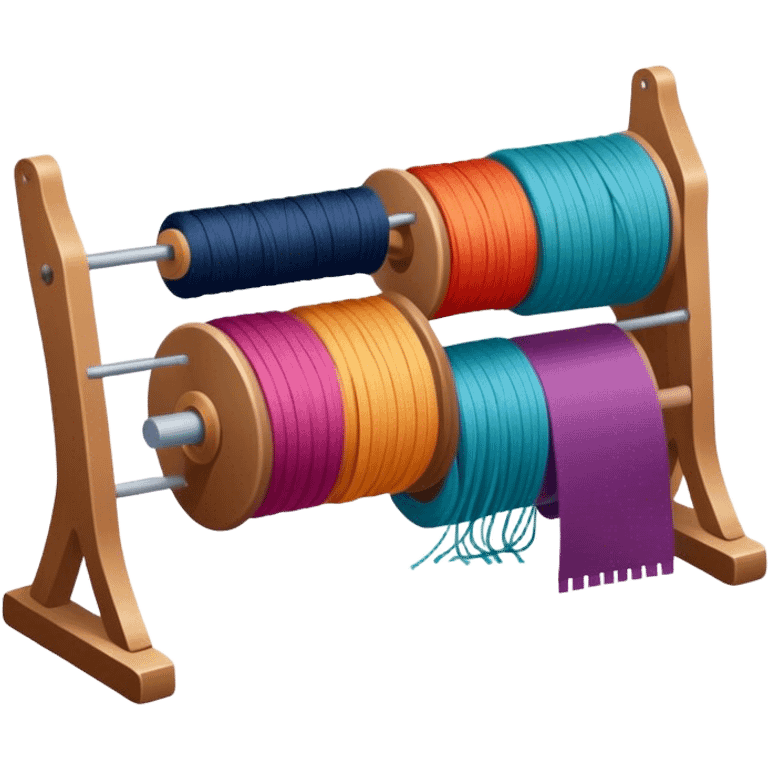 Weaving icon, spools of yarn, fabric swatches, sewing patterns, and finished clothes, minimalistic style, clean lines, transparent background. emoji