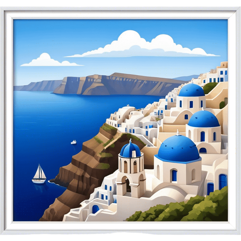 Cinematic Realistic Santorini Caldera Landscape Emoji, depicted with dramatic white‚Äêwashed cliffs overlooking a deep blue sea rendered with crisp textures and radiant lighting. emoji